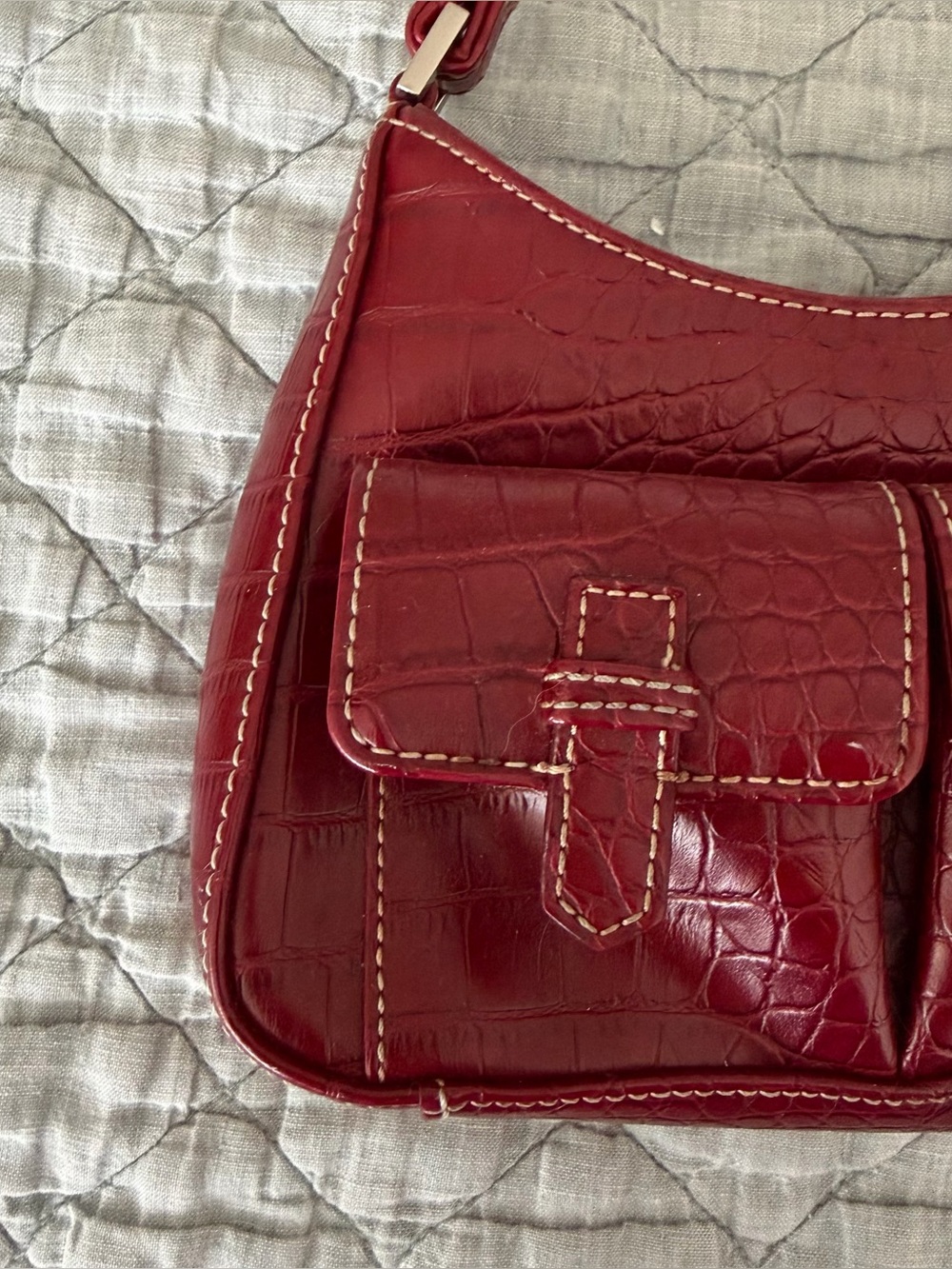 Red Croc-Embossed Mini Shoulder Bag - Picture 3 of 6